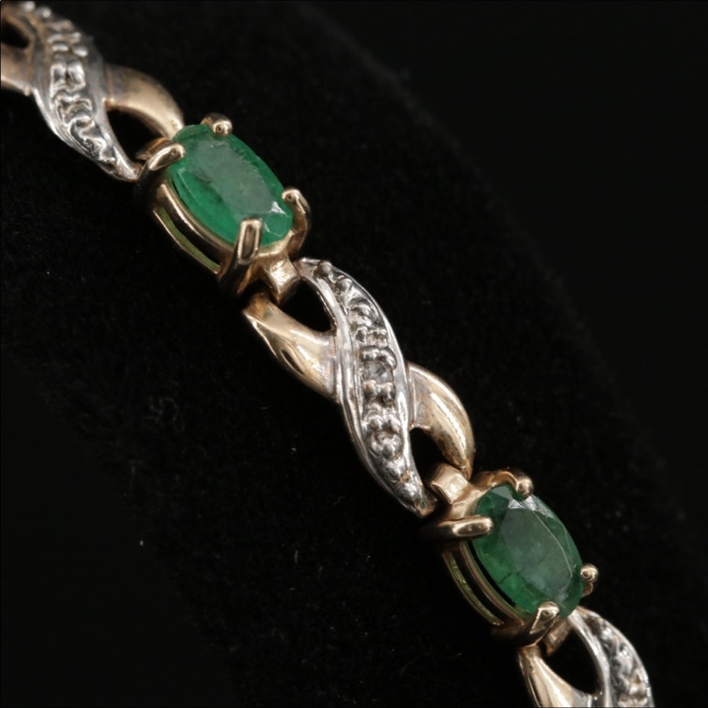 *10K Diamond Marquise Emerald Tennis Bracelet - Picture 5 of 8